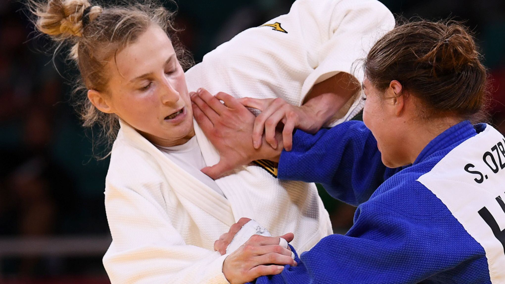 La judoca alemana Martyna Trajdos en su combate ante la húngara Szofi Ozbas (REUTERS/Annegret Hilse)