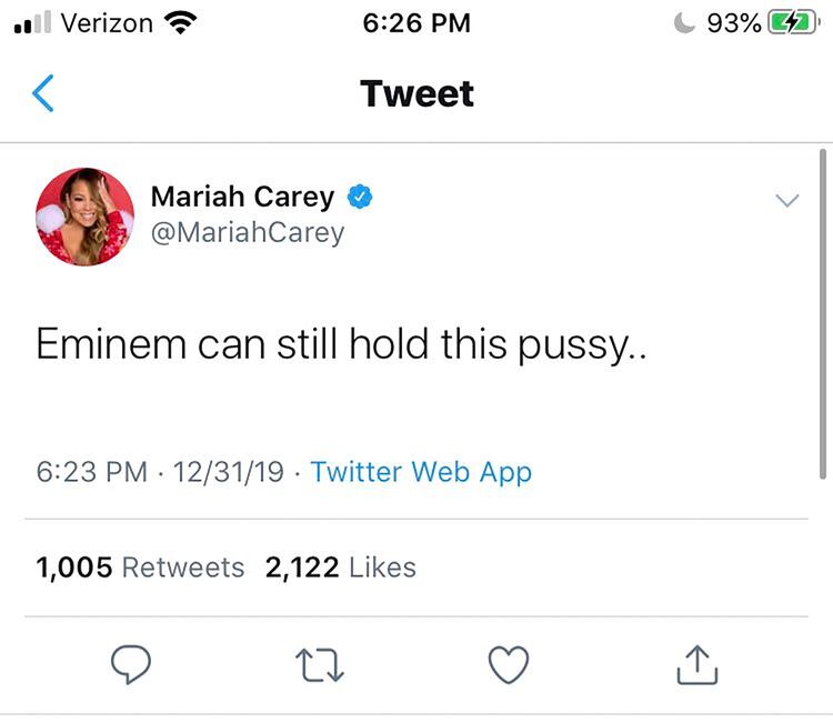 La cuenta de Twitter de Mariah Carey, quien alcanzó en 2019 la posición número uno con su clásico navideño 
