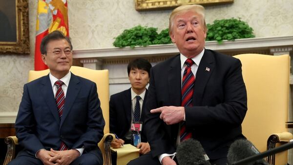 Trump recibió al presidente de Corea del Sur, Moon Jae-in, en la Casa Blanca (Reuters)