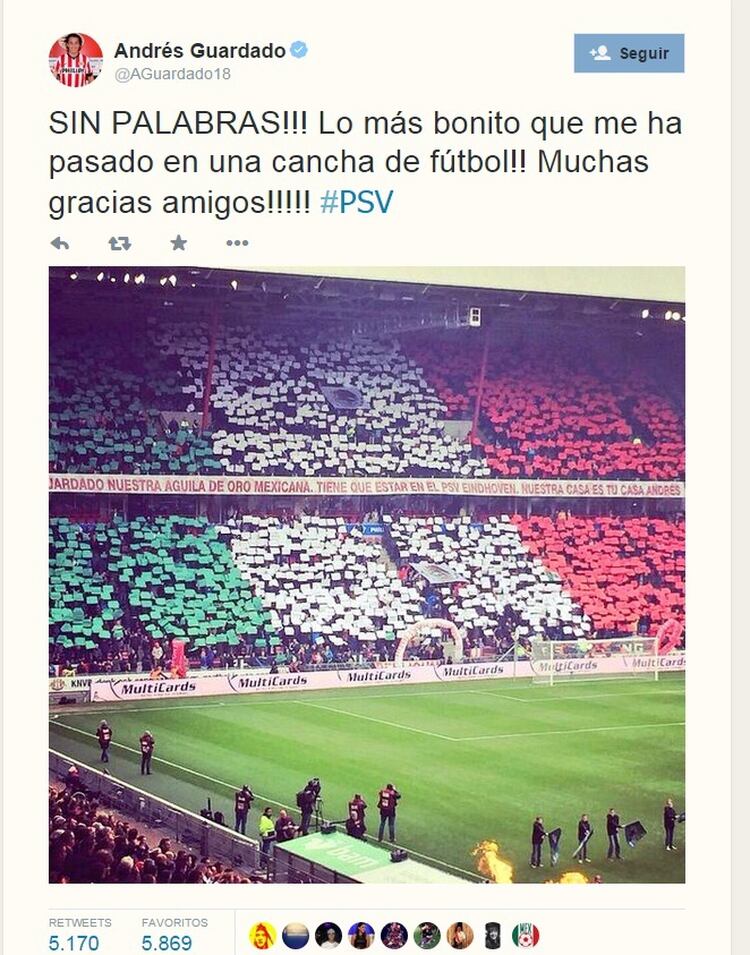 Guardado agradece el mensaje de cariño por parte del PV en 2015, cuando cumplió 100 partidos jugados con el club (Foto: Twitter)