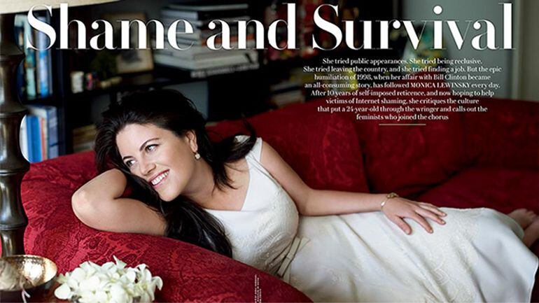En 2014, luego de un largo período de ostracismo, Monica Lewinsky reapareció con una columna en Vanity Fair titulada "Vergüenza y supervivencia"
