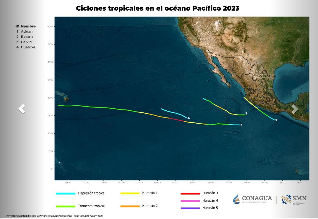 Durante la temporada 2023, se han registrado cuatro ciclones en el océano Pacífico (al 01 de agosto). Foto: SMN