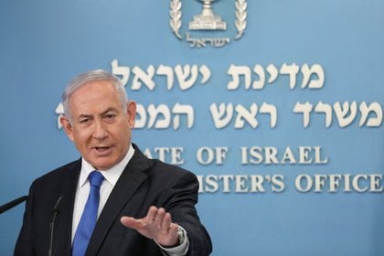El primer ministro israelí Benjamin Netanyahu durante el anuncio del acuerdo de paz para establecer relaciones diplomáticas entre Israel y Emiratos Árabes Unidos (Abir Sultan/Pool vía REUTERS)