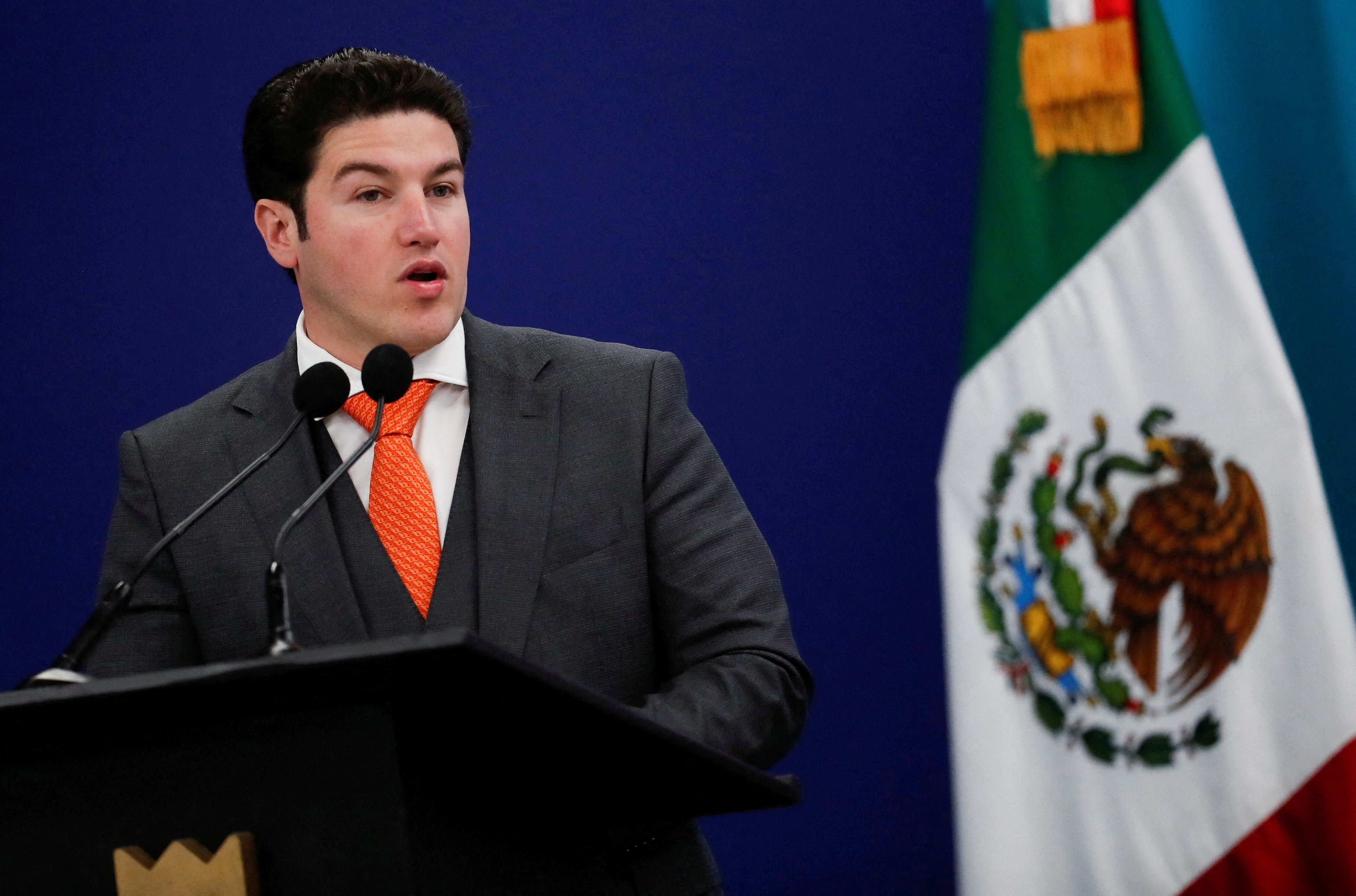 FILE PHOTO: Governor of Nuevo Leon state Samuel Garcia speaks during a school equipment delivery event at the Prepa Tec high school, in Monterrey, Mexico April 25, 2023. REUTERS/Daniel Becerril/File Photo
