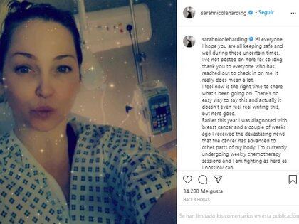La cantante británica de 38 años informó que padece cáncer de seno y se le ha extendido por varias partes de su cuerpo (Foto: Instagram de Sarah Harding)