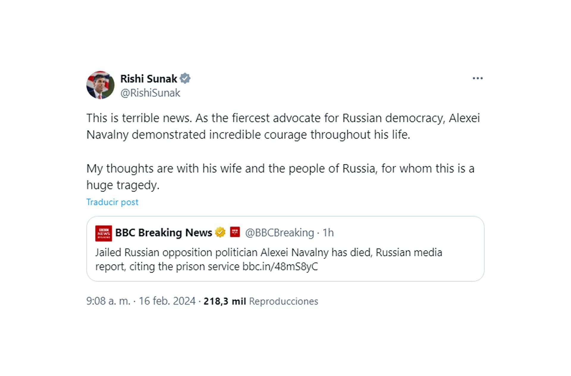 Rishi Sunak tuit Navalny