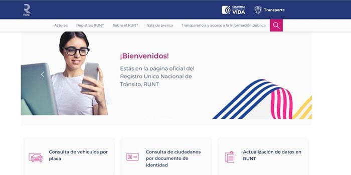 Nueva página web del Runt. Ministerio de Transporte.
