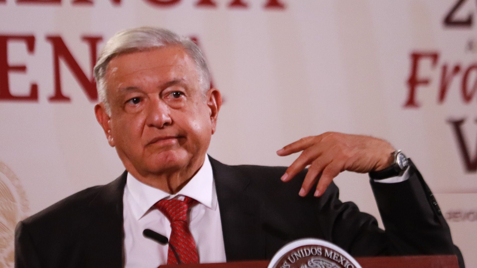 04/08/2023 August 04, 2023 in Mexico City, Mexico: President of Mexico, Andres Manuel Lopez Obrador, speaks during the morning news conference in front of reporters at the National Palace. on August 04, 2023 in Mexico City, Mexico.
POLITICA 
Europa Press/Contacto/Carlos Santiago