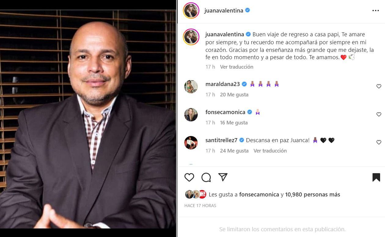 El mensaje de Juana Valentina, que llegó siete días después del deceso de Juan Carlos, es el primero que se conoce públicamente por parte de los familiares del fallecido | Foto: captura de pantalla Instagram