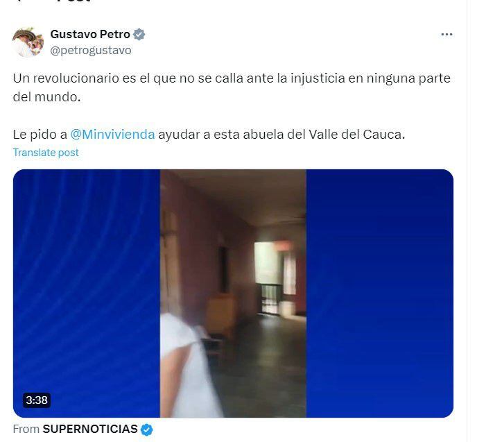 Gustavo Petro reaccionó a video de una mujer mayor siendo desalojada en Cali - crédito @petrogustavo