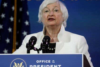 FILE PHOTO: Janet Yellen, U.S. President-elect Joe Biden's nominee to be treasury secretary, speaks as Biden announces nominees and appointees to serve on his economic policy team at his transition headquarters in Wilmington, Delaware, U.S., December 1, 2020. REUTERS/Leah Millis/File Photo/File Photo