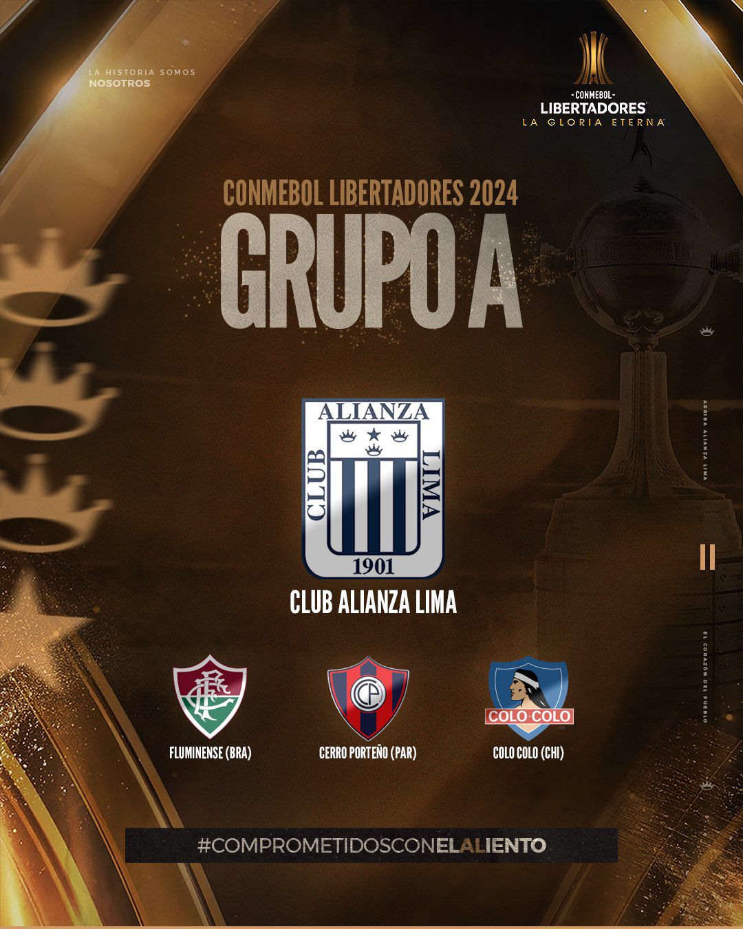 Alianza Lima jugará en el grupo A de la Copa Libertadores 2024 con Fluminense de Brasil, Colo Colo de Chile y Cerro Porteño de Paraguay.