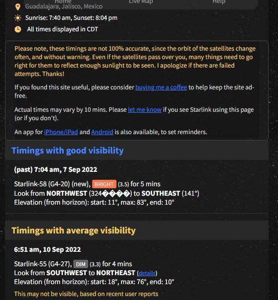 Reporte de satélites de Stalink (Foto: Especial)