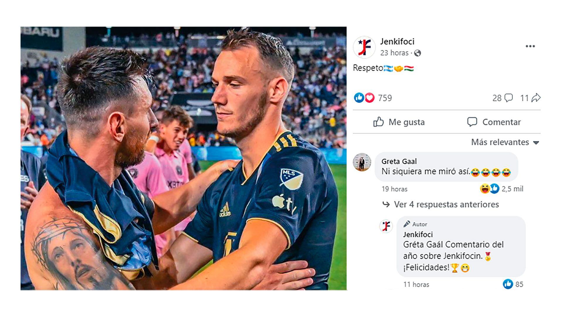 El comentario de Gréta Gáal sobre la mirada de su esposo a Messi (Foto: Facebook)