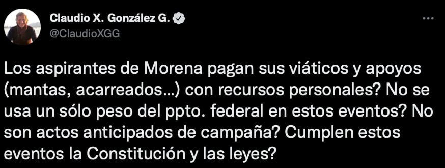 Claudio X. González cuestionó que los funcionarios de Morena continúen participando en mítines del partido (Foto: Twitter/@ClaudioXGG)
