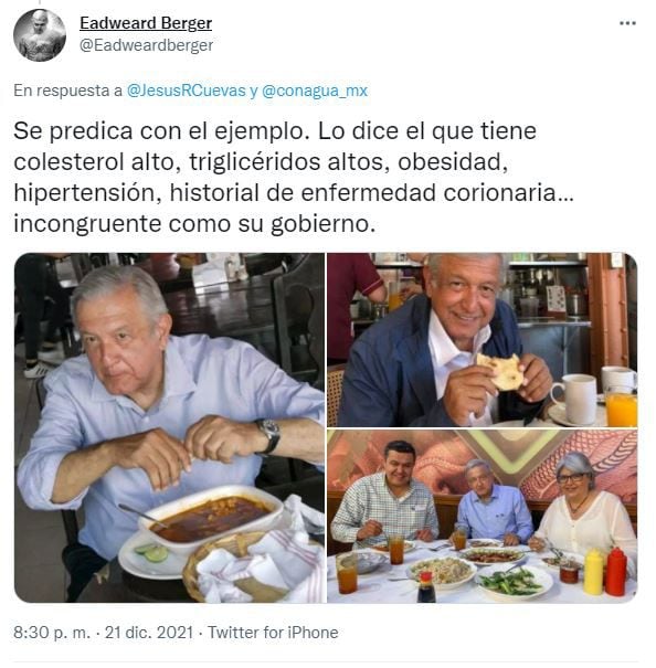 Usuarios criticaron la campaña de alimentación del gobierno de México. (Imagen: Twitter/ @Eadweardberger)