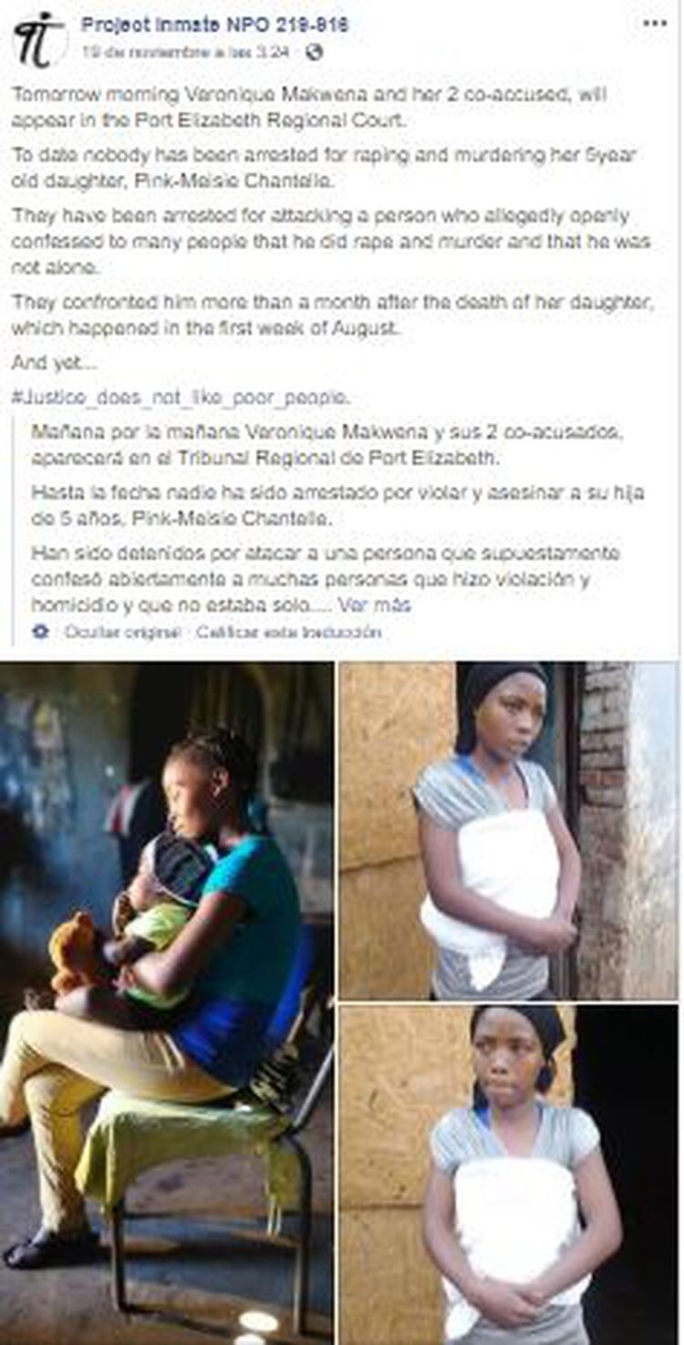 La ONG Project Inmate se encargó de publicar un mensaje y fotografías de apoyo para la madre de la víctima. (Foto: Facebook)