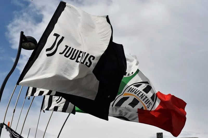 FILE PHOTO: Soccer Football - Europa League - Semi Final - First Leg - Juventus v Sevilla - Allianz Stadium, Turin, Italy - May 11, 2023 General view of Juventus flags seen outside the stadium before the match REUTERS/Massimo Pinca/File Photo
