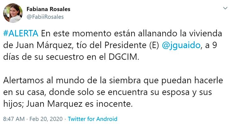 El tuit de Fabiana Rosales