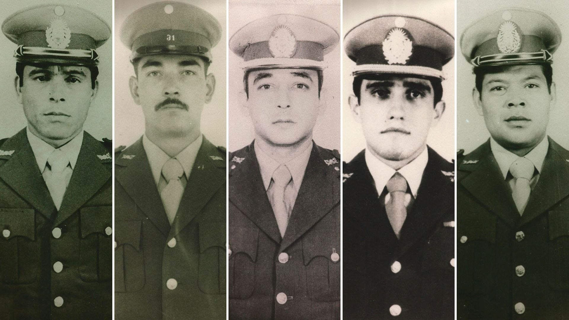 De izq. a derecha: cabo primero Misael Pereyra, Gendarme Juan Carlos Treppo, primer alférez Ricardo Sánchez, sub alférez Guillermo Nasif y cabo primero Marciano Verón