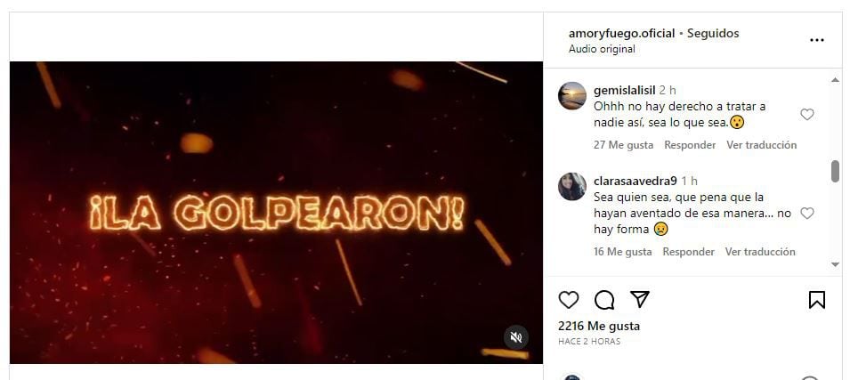 Usuarios condenan agresión en imágenes de 'Amor y Fuego'. | Captura/Instagram