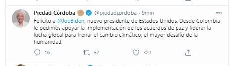 Piedad Córdoba reacciona ante las elecciones de los EE.UU.