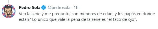 El presentador mexicano dio su opinión sobre los nuevos capítulos de Élite
(Captura: @pedrosola/Twitter)