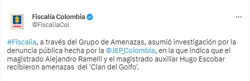 Twitter Fiscalía General de la Nación