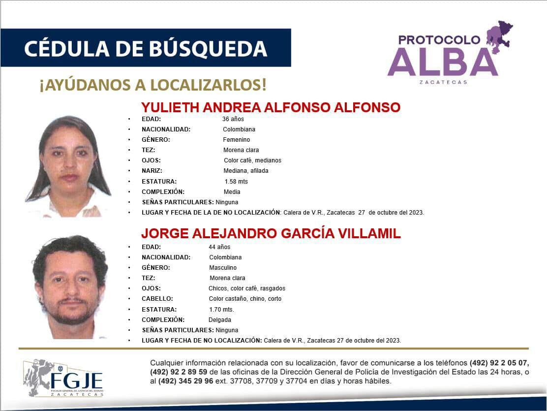 Yulieth Alfonso y Jorge García son los padres de los menores - crédito Fiscalía de Zacatecas