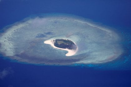 Aerial view of the uninhabited island of Spratlys in the disputed South China Sea
