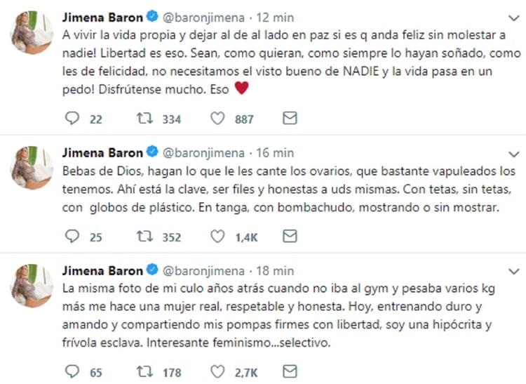 La respuesta de Jimena Barón a Julia Mengolini (Foto: captura Twitter)