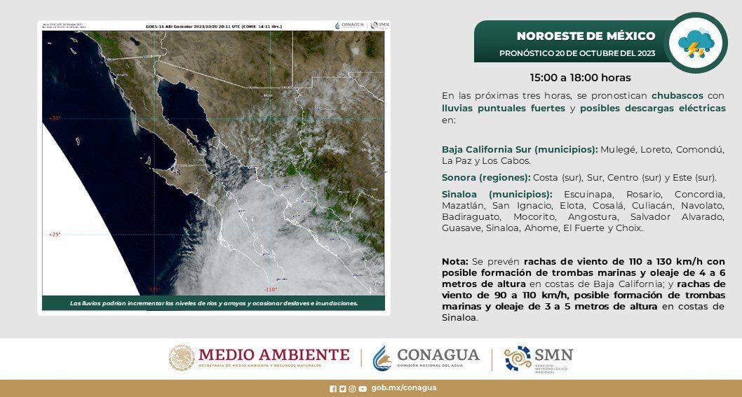 Por el huracán Norma, se esperan lluvias puntuales fuertes en estas regiones del noroeste de México (X / @conagua_clima)
