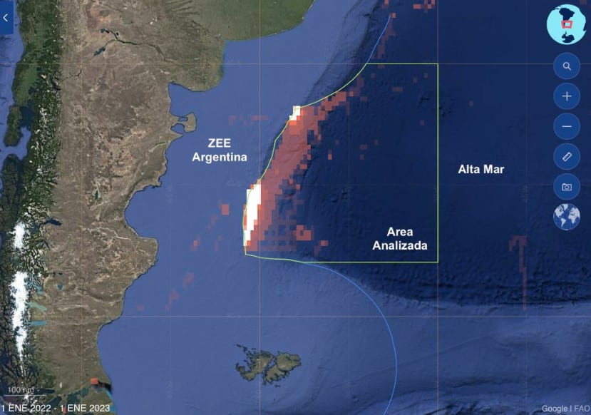 El Círculo de Políticas Ambientales estudió el comportamiento de las embarcaciones de la flota de aguas distantes en el límite del mar territorial argentino.