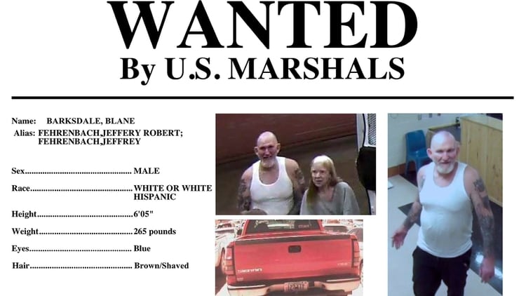 El anuncio de la búsqueda de la pareja Barksdale (U.S. Marshals Service via AP, File)