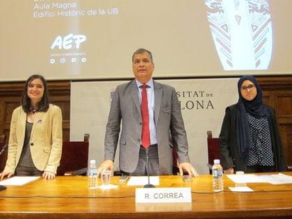 13/04/2018 El expresidente del Ecuador, Rafael Correa, en una conferencia en BarcelonaPOLITICA ESPAÑA EUROPA CATALUÑA