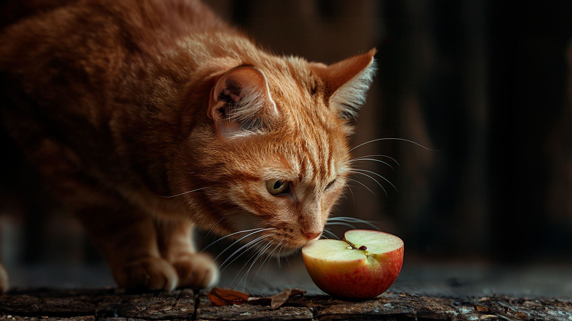 Felino curioso examina una variedad de alimentos sanos, incluyendo cítricos y bayas, en un entorno doméstico - (Imagen Ilustrativa Infobae).