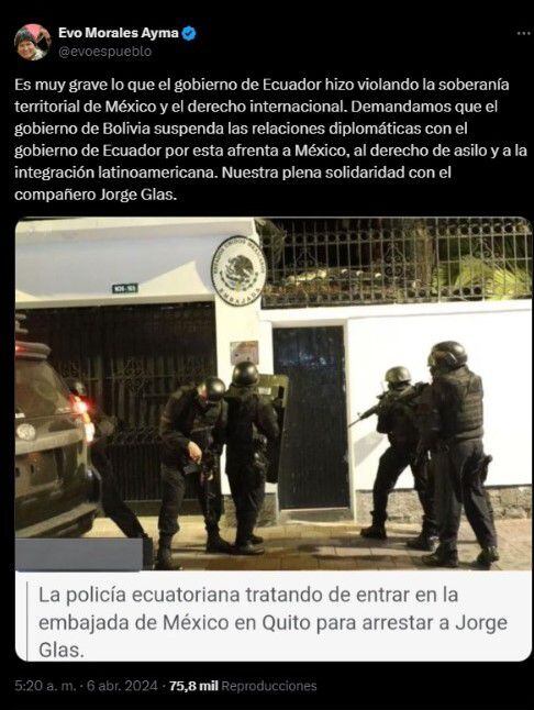 Evo Morales se solidarizó con México. | Captura de pantalla