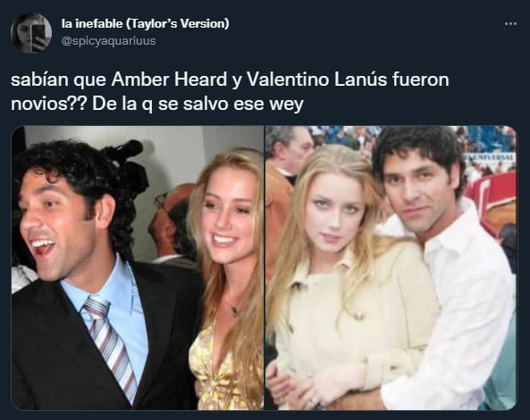 Usuarios en redes sociales recordaron la relación entre Amber Heard y Valentino Lanús Foto: Twitter/@spicyaquariuus
