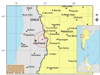 Ubicación del sismo registrado en la ciudad de Santiago de Chile