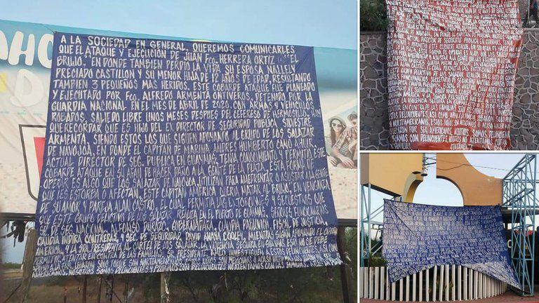 Tres narcomantas fueron colocadas en julio de 2020 donde se amenazaba al comisario de Seguridad de Guaymas (Foto: Especial)