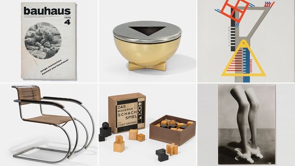 Diferentes objetos diseñados de acuerdo a los principios de la Bauhaus, durante una reciente muestra que visitó la ciudad de Buenos Aires