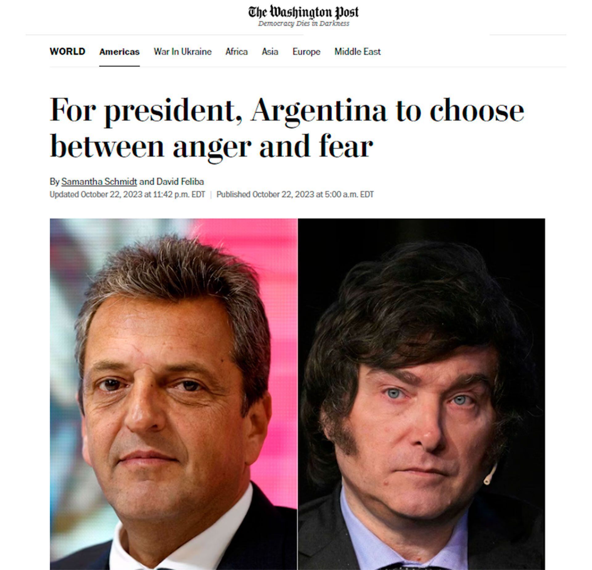 “Para el presidente, Argentina debe elegir entre la ira y el miedo”.