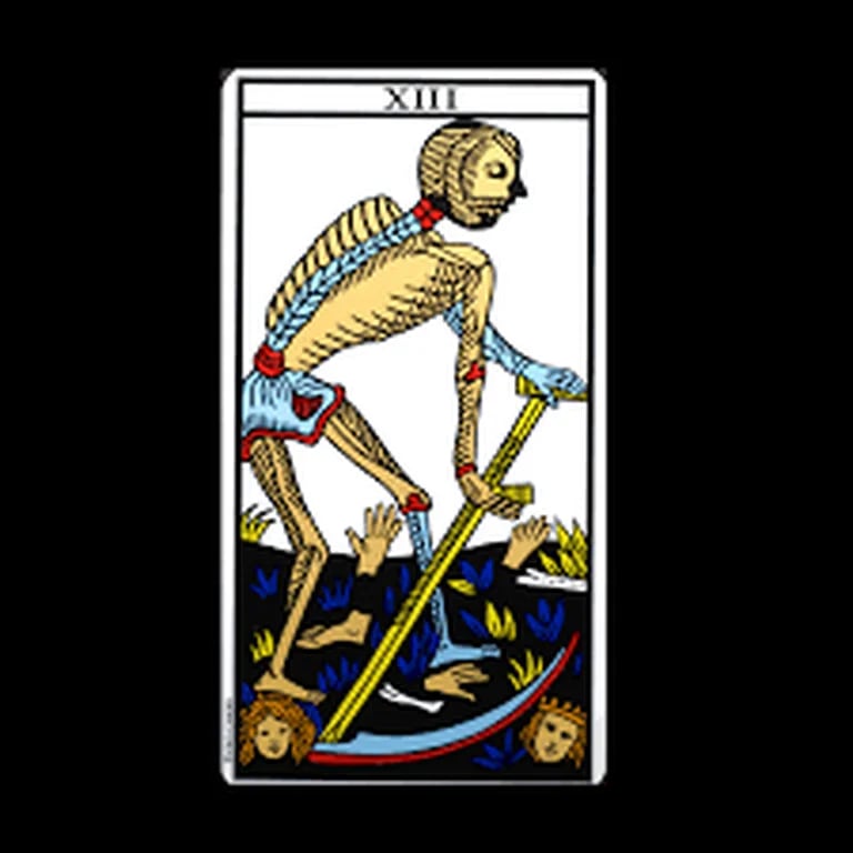  La carta 13 del tarot representa a la muerte. Es un esqueleto con una guadaña que no distingue entre reyes y plebeyos. 