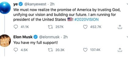 El 4 de julio, Día de la Independencia, anunció su candidatura a la presidencia de Estados Unidos. Elon Musk expresó su apoyo al cantante a través de Twitter
