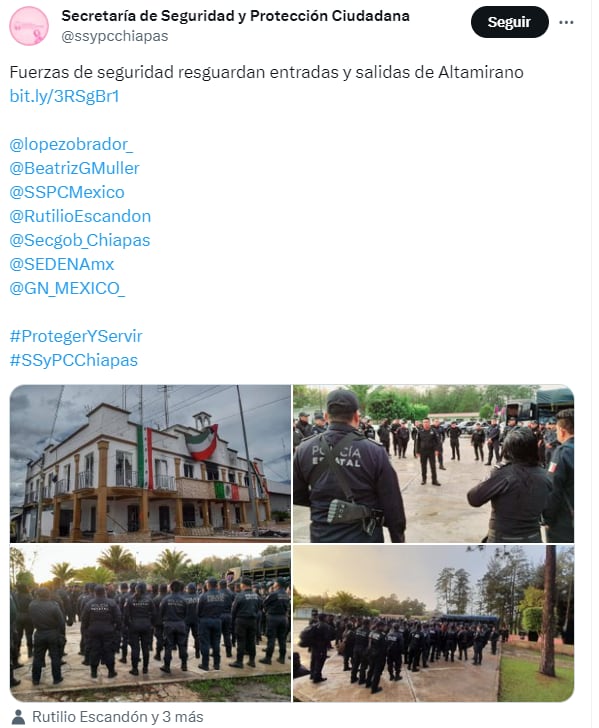 La SSPC Chiapas desplegó a más de 150 efectivos en la región. (X/@ssypcchiapas)