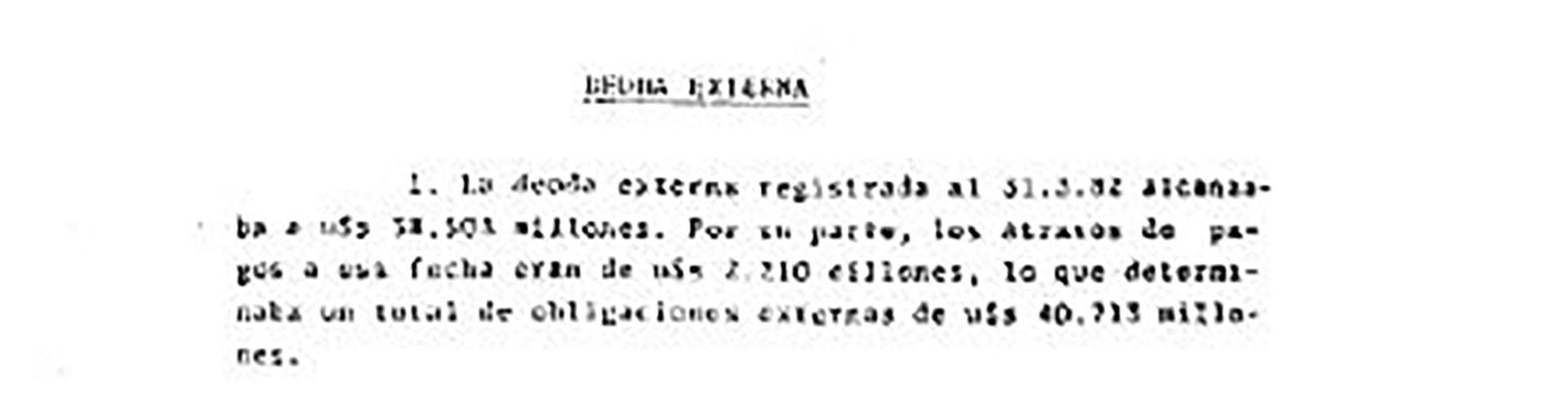 Informe a la Junta Militar sobre la Deuda Externa del 4 de julio de 1983