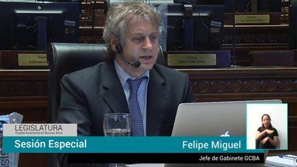 El jefe de gabinete de la ciudad, Felipe Miguel, durante una presentación al Legislativo de Buenos Aires