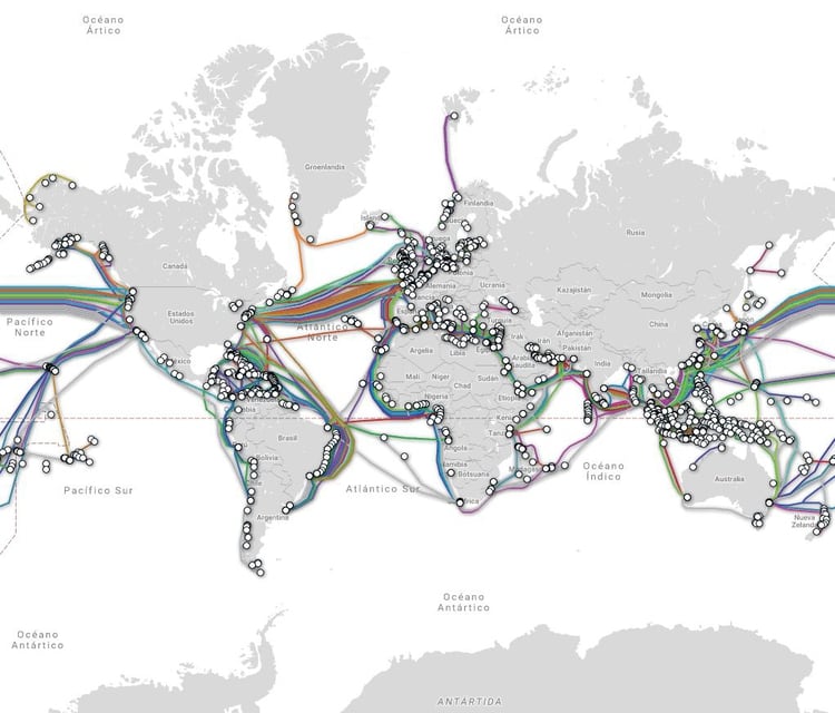 El mapa de los 420 cables submarinos del sistema actual de comunicaciÃ³n (TeleGeography)
