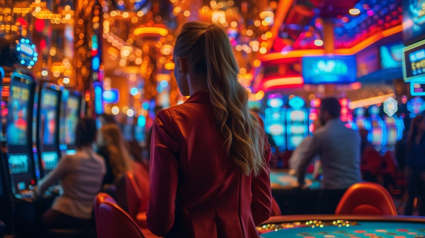 Visión nocturna de un casino repleto de luces coloridas, destacando mesas de poker y máquinas tragamonedas - (Imagen Ilustrativa Infobae)