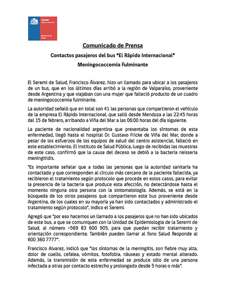 Buscan a pasajeros que viajaban en un micro junto a una mujer mendocina que falleció en Chile por una enfermedad fulminante